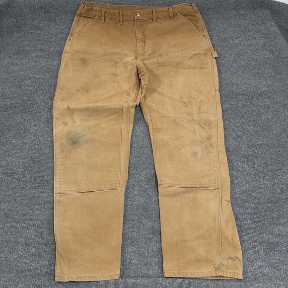 Vintage Carhartt Pants Mens 44X34 Brown Double knee Front Loose Fit Made in USA - Picture 1 of 11